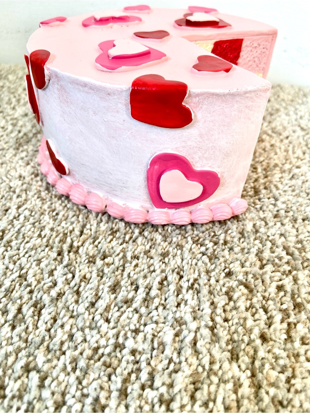 Valentines Day Faux Cake Decor Pink Hearts Red Checkerboard Tiered Tray - Picture 9 of 15